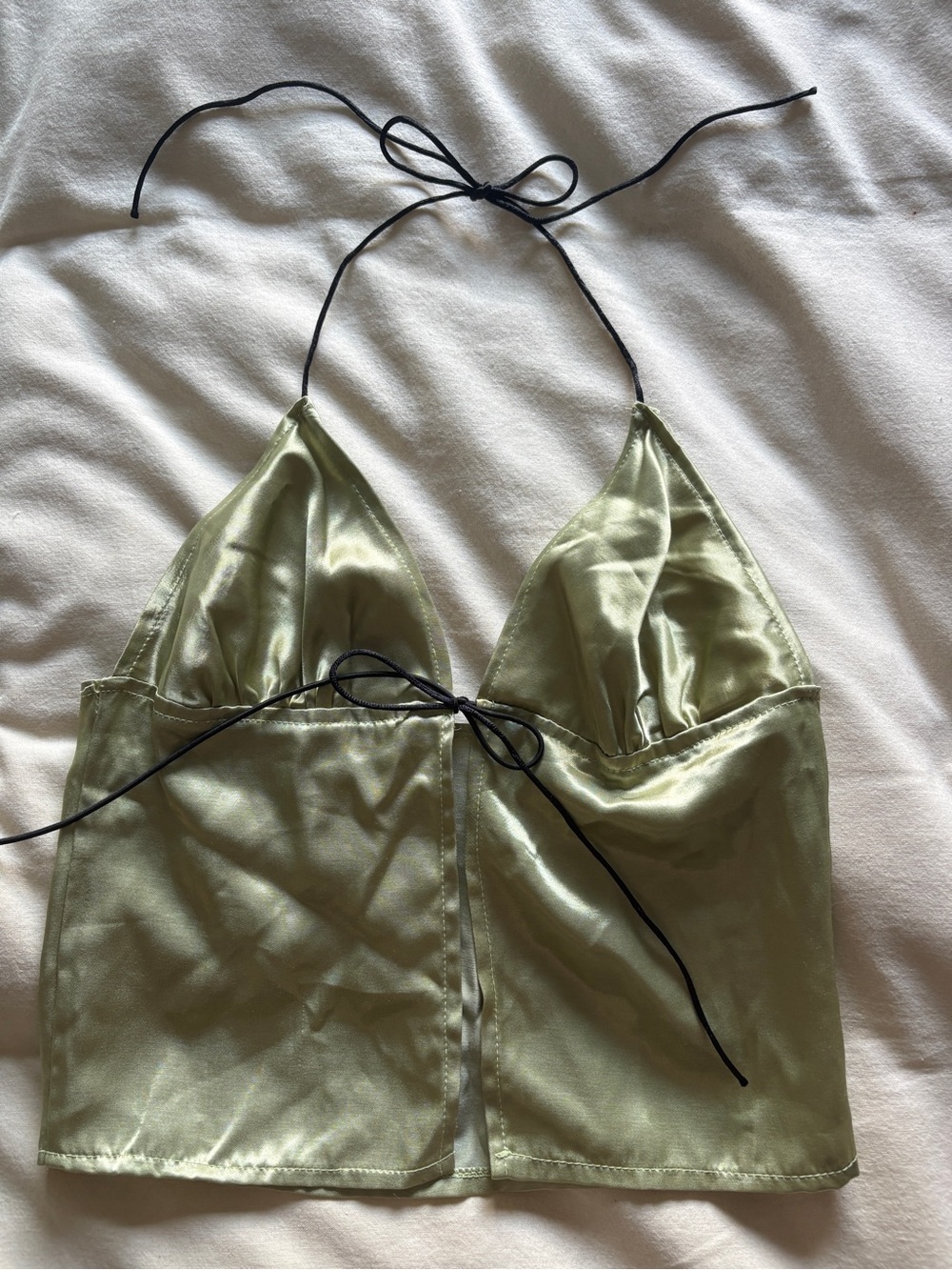 Nostalgia Top - Sage Green Satin Tie-Front S